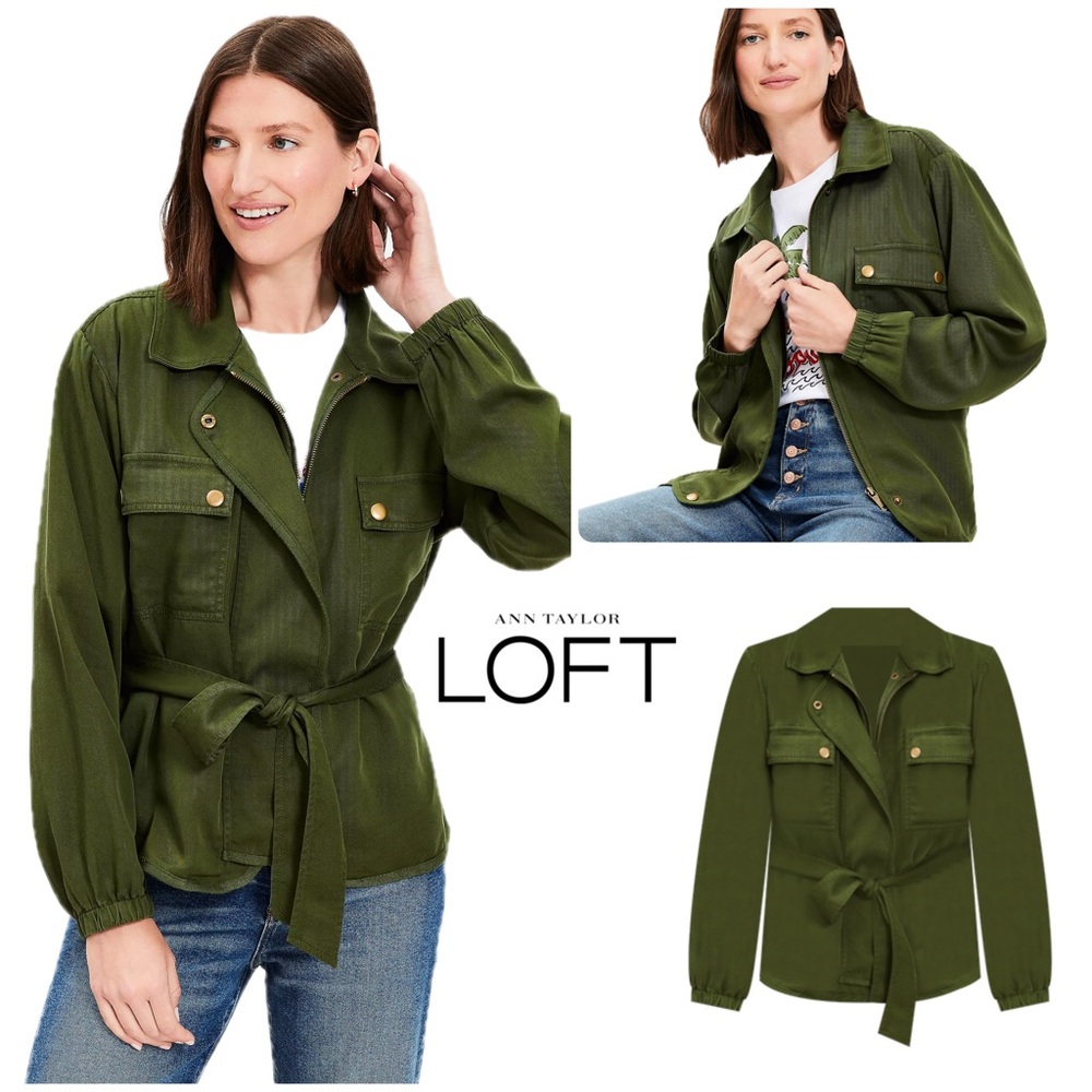 🆕 NWT LOFT Tie Waist Utility Jacket in Valiant Green